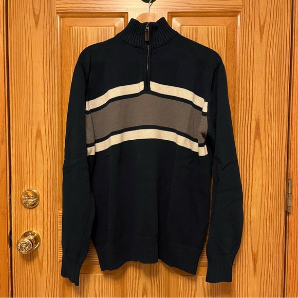 Eddie Bauer Sweater Mens Navy Blue Quarter Zip Cotton Pullover Large - Picture 1 of 6